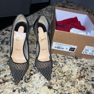 Christian Louboutin black mesh pumps